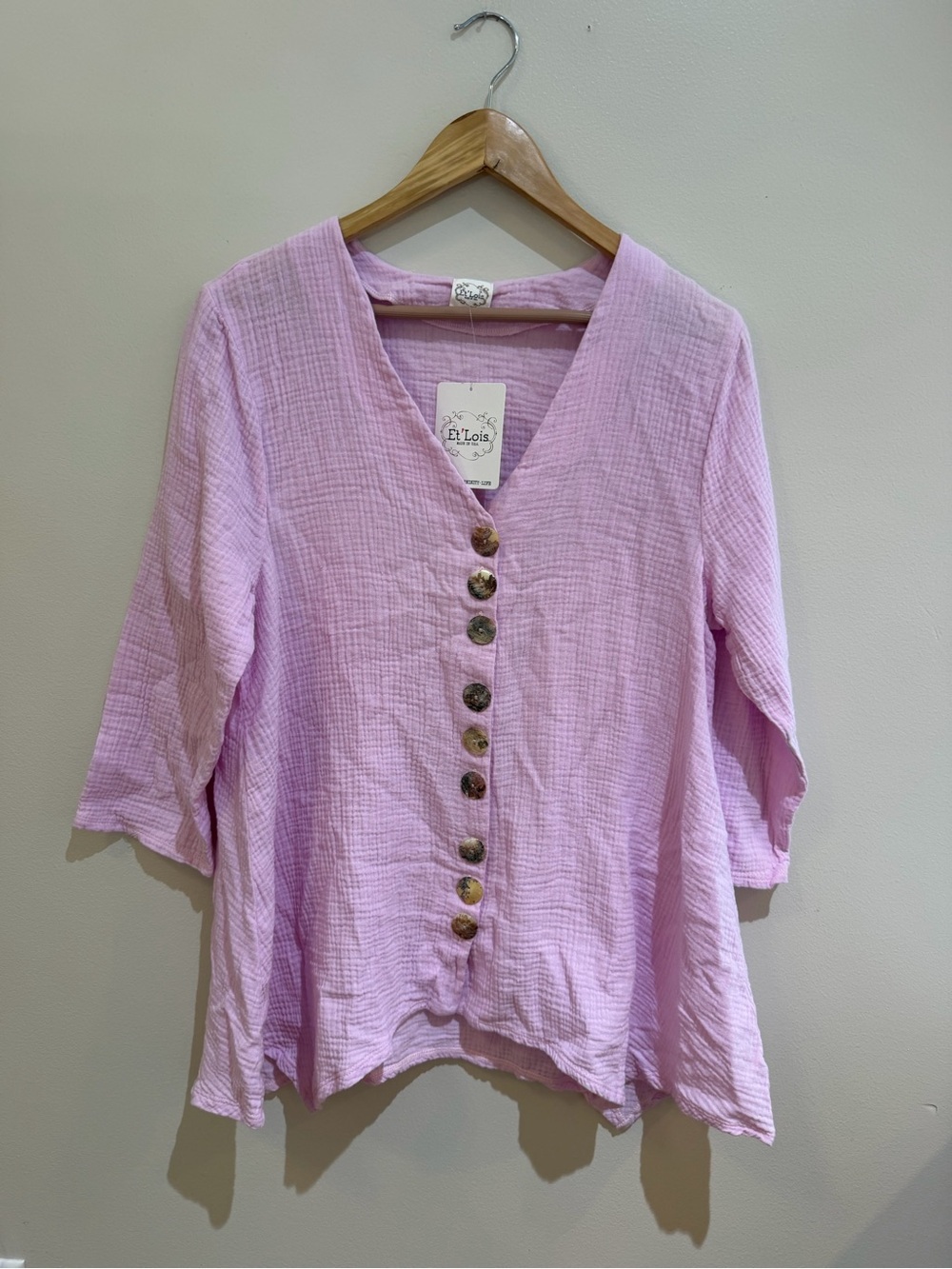 NWT Et Lois Blouse Button-Front Cotton Gauze pinklilac 100%cotton USA made small